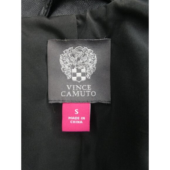 Vince Camuto Black Leather Jacket Gold Buttons Women's Small‎ - Picture 7 of 9